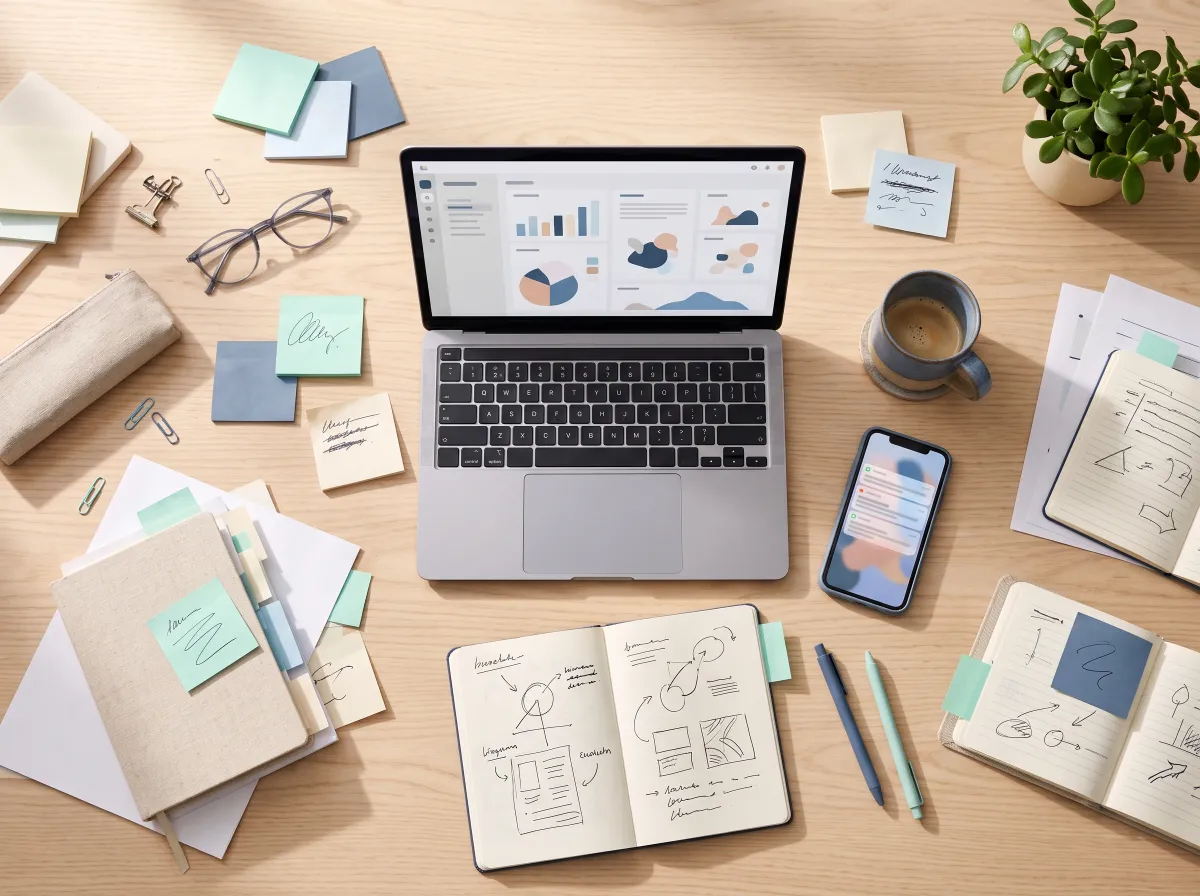 A desk covered with sticky notes and pending tasks.